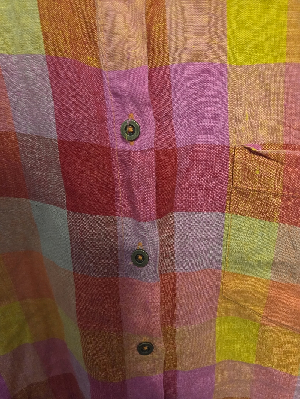 L Gudrun Sjoden Plaid Shirt - Vibrant Pink, Yellow & Orange, Great Condition - Picture 3 of 5